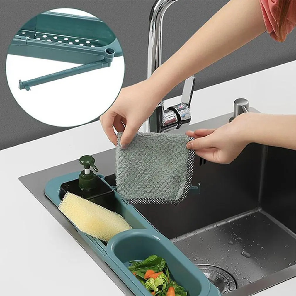 Kitchen Sink Rack Organizer Telescopic Drain Rack Dish Washing Filter Drain Storage Basket Adjustable Sponge Soap Hanging Holder