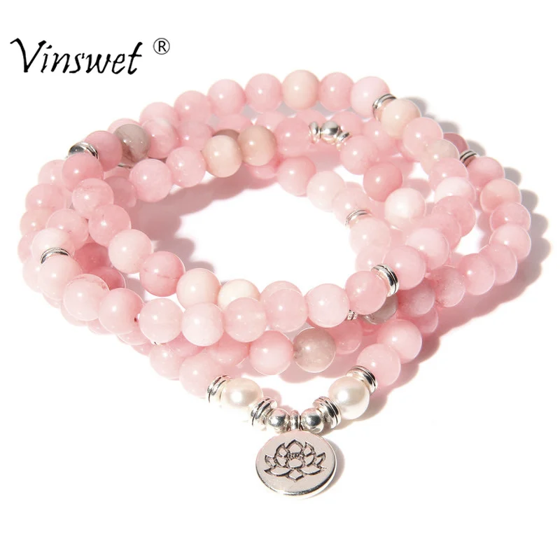 Natural Stone Bracelet Women 108 Mala Yoga Necklace Pink Chalcedony beads Bracelets for Women Fashion Meditation Jewelry 2023