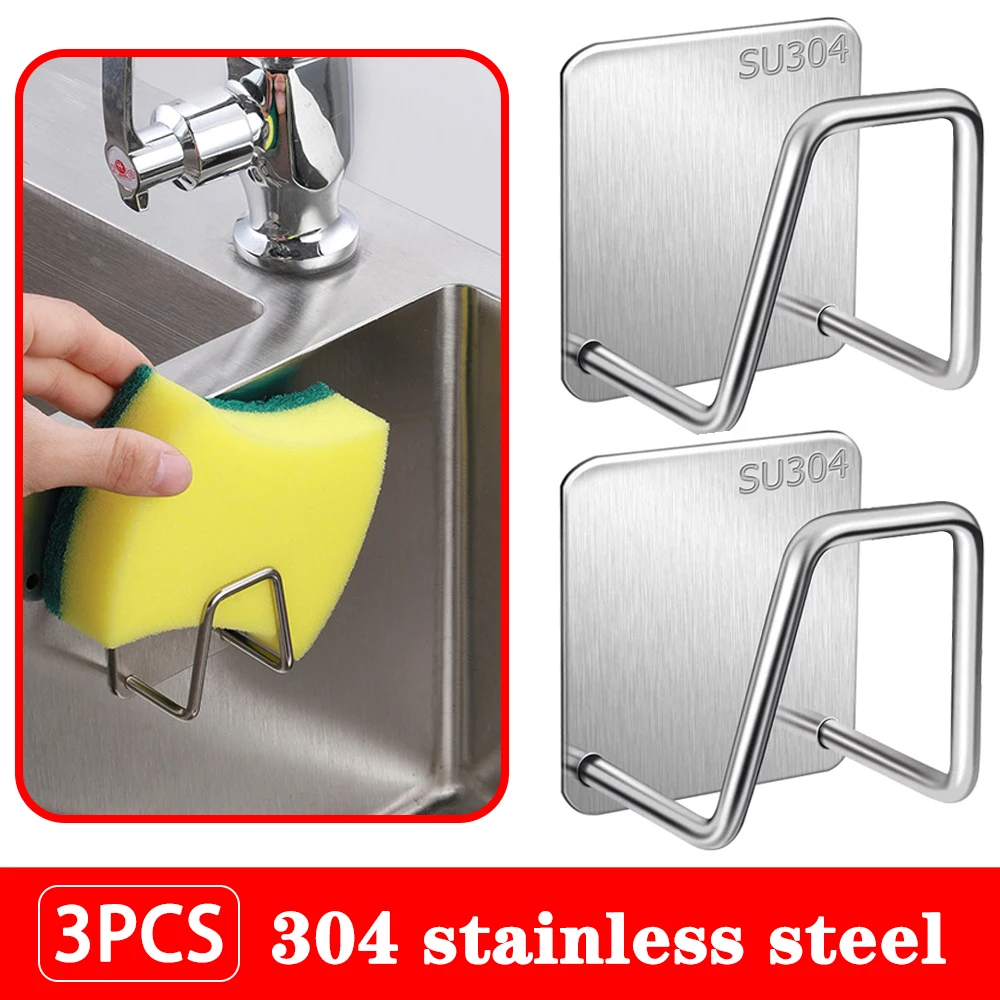 1/2/3 PCs 304 Stainless steel Sponges Holder Kitchen Sink Rack Durable Self Adhesive  Drying Rack Kitchen Accessories