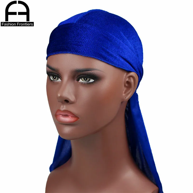 Unisex Men Women Velvet Durag Extra Long Tail Summer Breathable Bandanas Hat Waves Hair Cover Do Du Rags