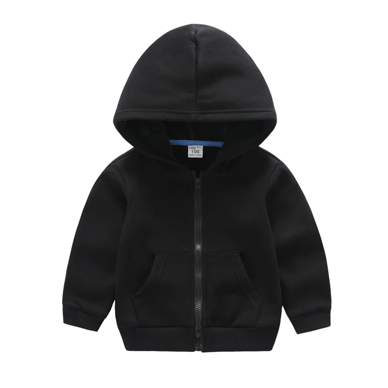 Winter Toddler Girls Boys Warm Hooded Sweatshirt Jacket Children Solid Color Plus Velvet Zipper Coat Baby Kids Hoodies Outerwear