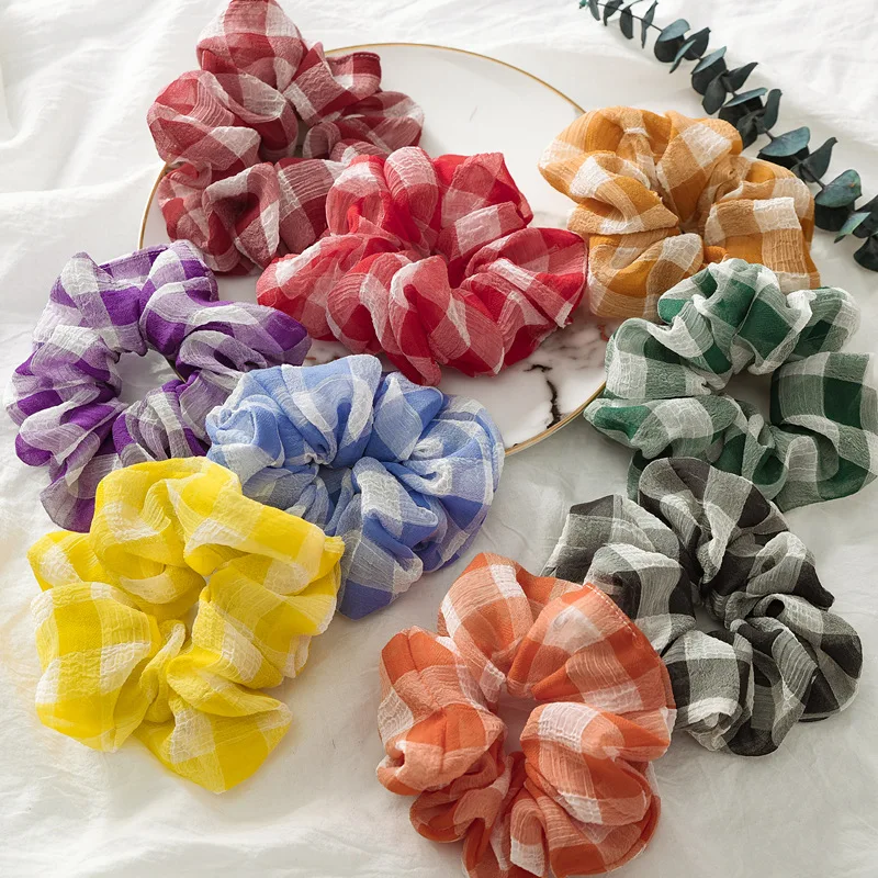 

18PC/lot Spring Summer Colorful Plaid Streamers Hair Ponytail Holder Elastic Hair Bands For Lady Hair wholesale