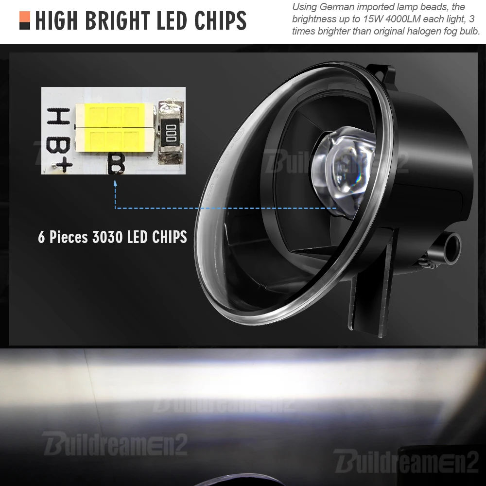 2 Stuks 30W Led Mistlamp Montage Auto Canbus Lens Fog Dagrijverlichting 9006 12V Voor Vw Volkswagen Touran (1T3) 2010-2015