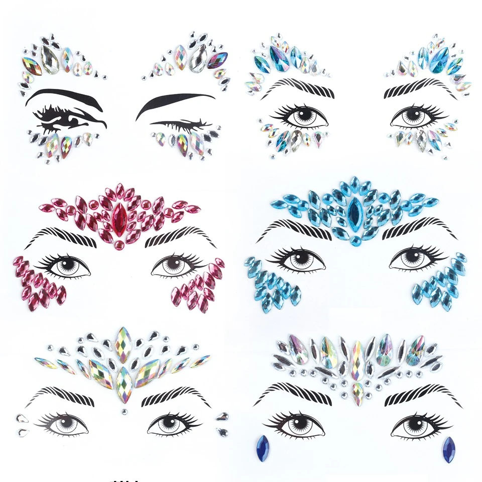 

Face Metallic Temporary Tattoo Sticker, Face Gems Mermaid Jewels Rave Crystal Gems Eye Body Face Stickers for Festival Party