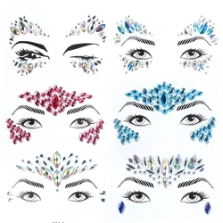 Face Metallic Temporary Tattoo Sticker,  Face Gems Mermaid Jewels Rave Crystal Gems Eye Body Face Stickers for Festival Party