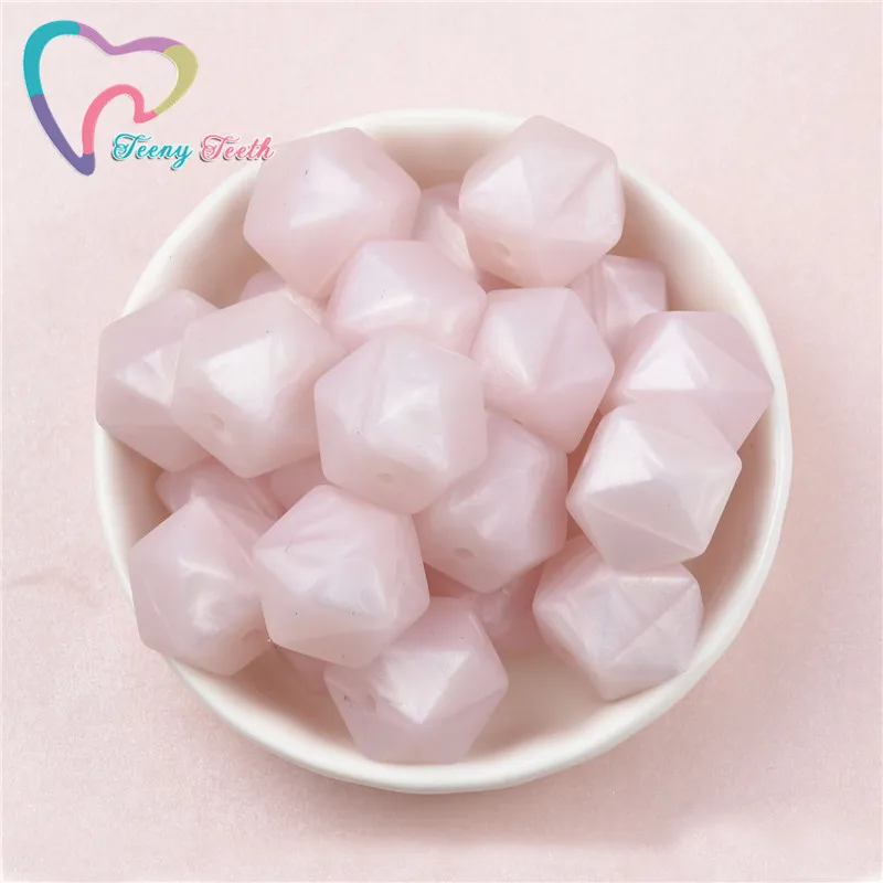 10 PCS Metallic Pink Silicone Round Beads 9-19 MM Food Grade Teething Silicone Ball Loose Hexagon 14-17 MM Bead For DIY Jewelry