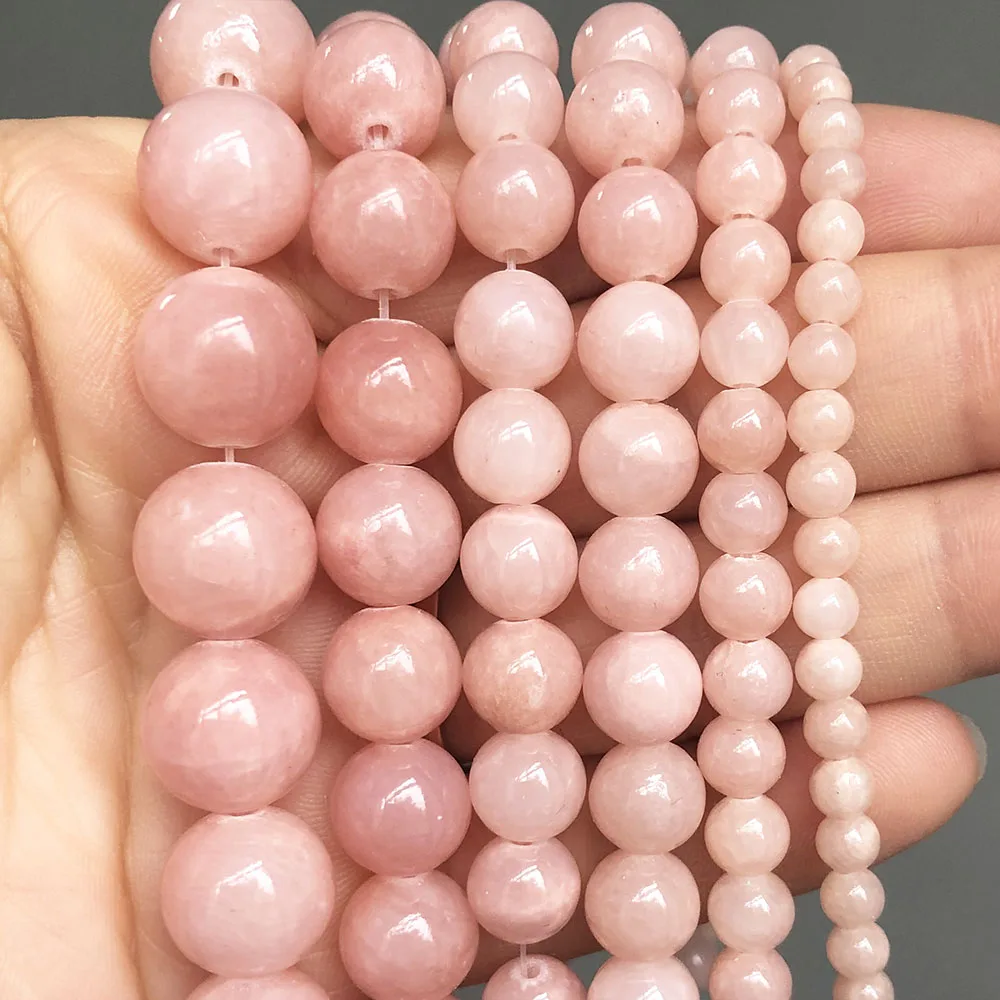 4 6 8 10 12mm Pink Sun Stone Jades Beads Natural Round Loose Spacer Beads For DIY Jewelry Making Bracelet Accessories 15''Inches