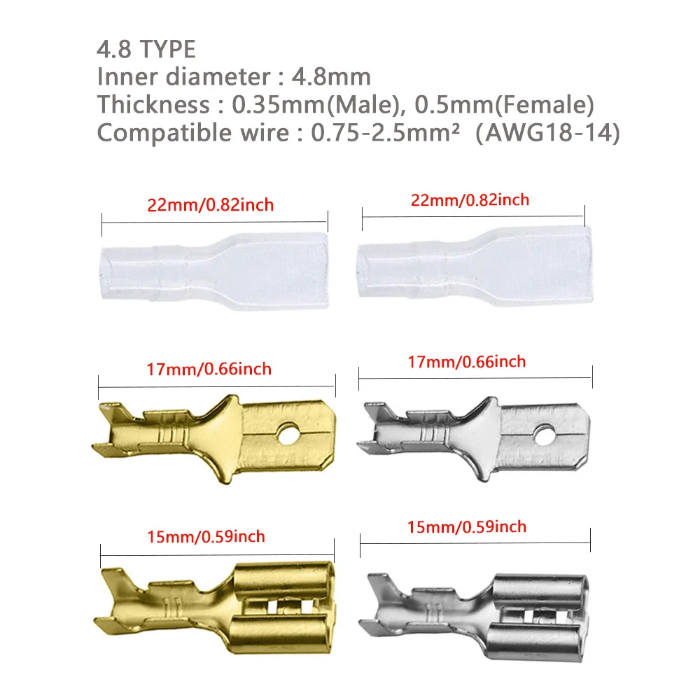 2.8/4.8/6.3mm Crimp Terminals Insulated Seal Electrical Wire Connectors Crimp Terminal Connector Assortment Kit