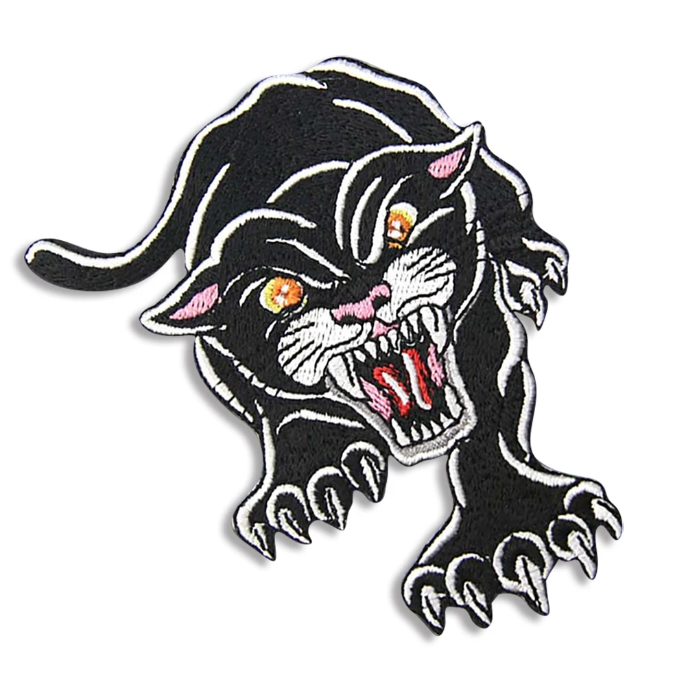 Black Carnivorous Panther Embroidery Patches Iron On Appliques Embroidered For Clothes Embroidery Applique Sew On Animal Badges