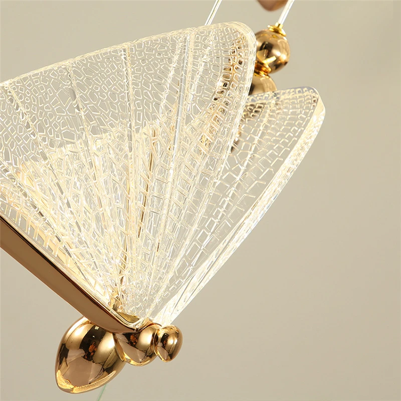 Lampes suspendues papillon modernes, lustre d'escalier de luxe pour chambre à coucher, éclairage intérieur en frêne, meubles de salle à manger