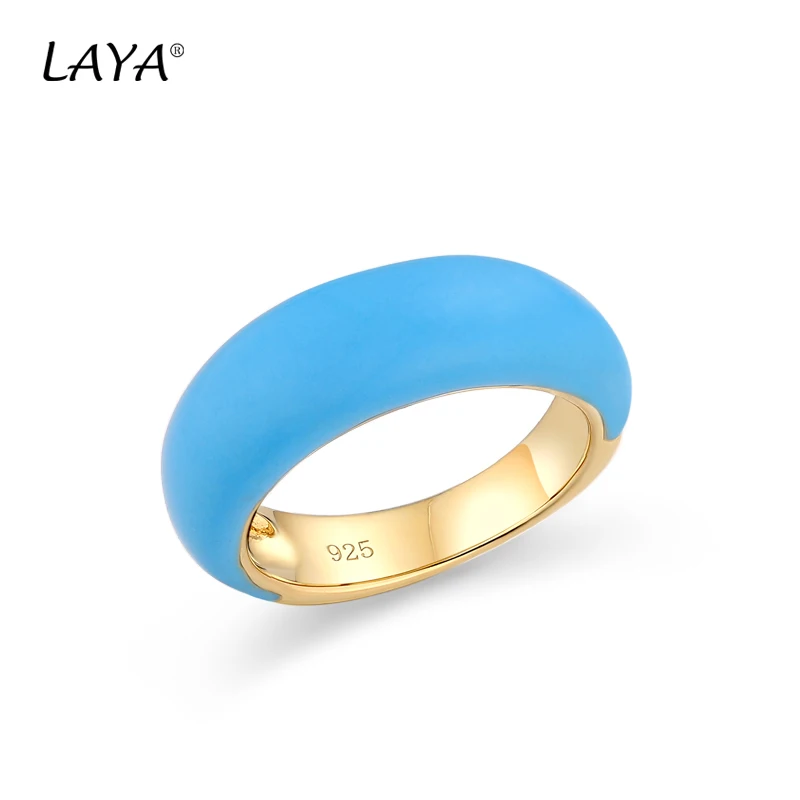 LAYA 925 Sterling Silver Simple Design Circle Colorful Enamel Ring For Women's Wedding High Quality Classic Luxury Jewelry Gift