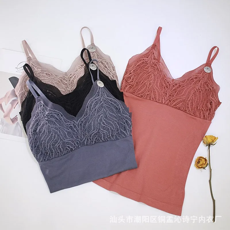 Autumn and Winter Seamless Bottoming Vest Underwear Lace Beautiful Back Long Spaghetti Straps Chest Wrap