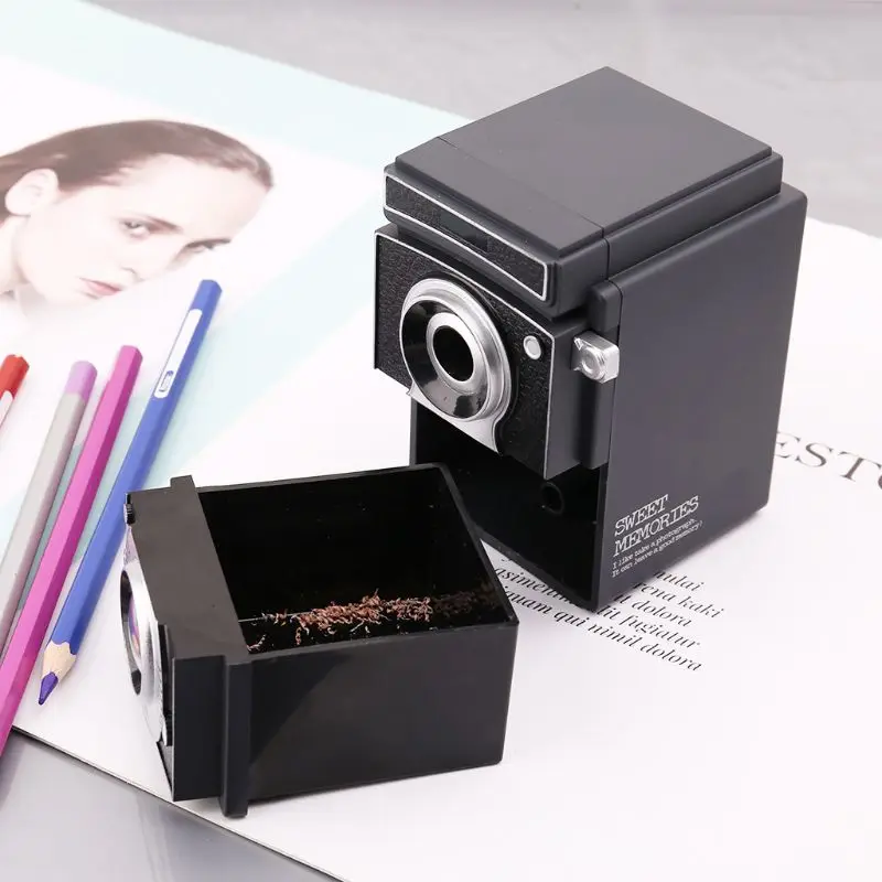 H05B Retro Vintage Camera Style Pencil Sharpener Mechanical Manual Hand Cranking Stationery Student Gift