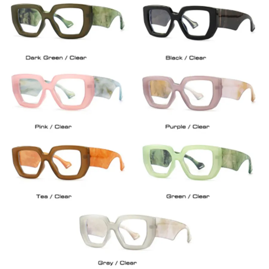 New Fashion Colorful Square Women Glasses Frame Clear Anti-Blu-Ray Spring Hinge Wide Legs Eyewear Men Optical Polygon Frame