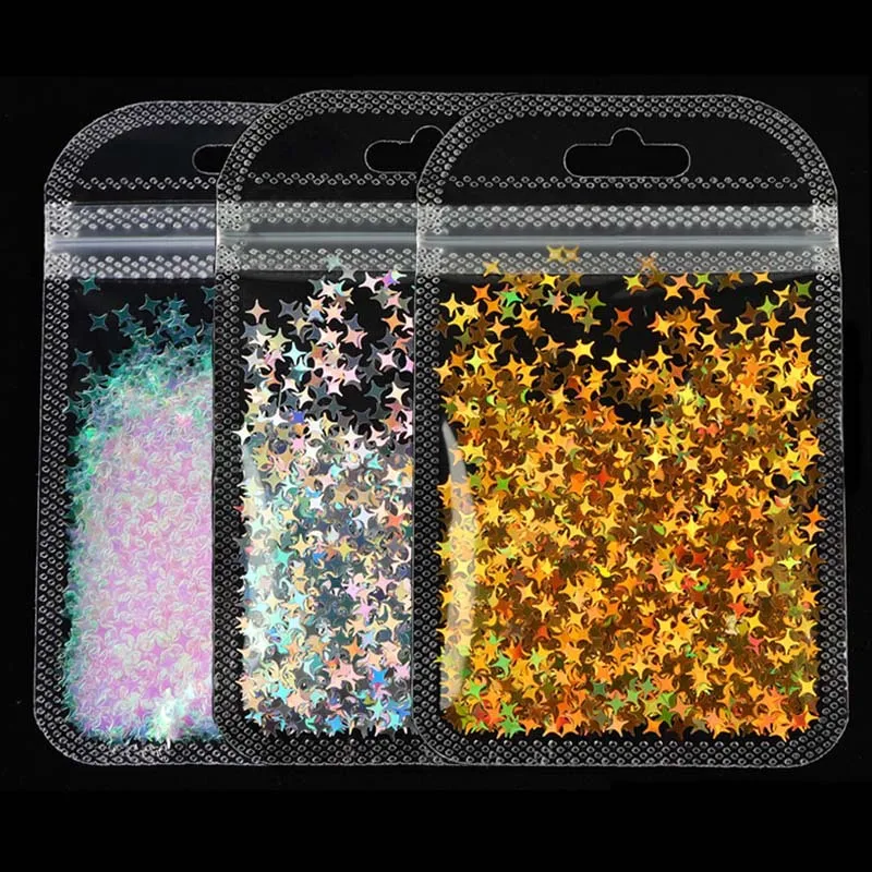 Holographic Laser Nail Glitter four-pointed star Nail Art Glitter Laser  Flakes 3D Sequins Polish Manicure Nail Decoration