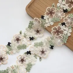 Ribete de encaje de flores 3D de 1 yarda, cinta de encaje bordado de flores de colores para vestido/boda/novia, decoración de costura DIY, 6,5 CM de ancho