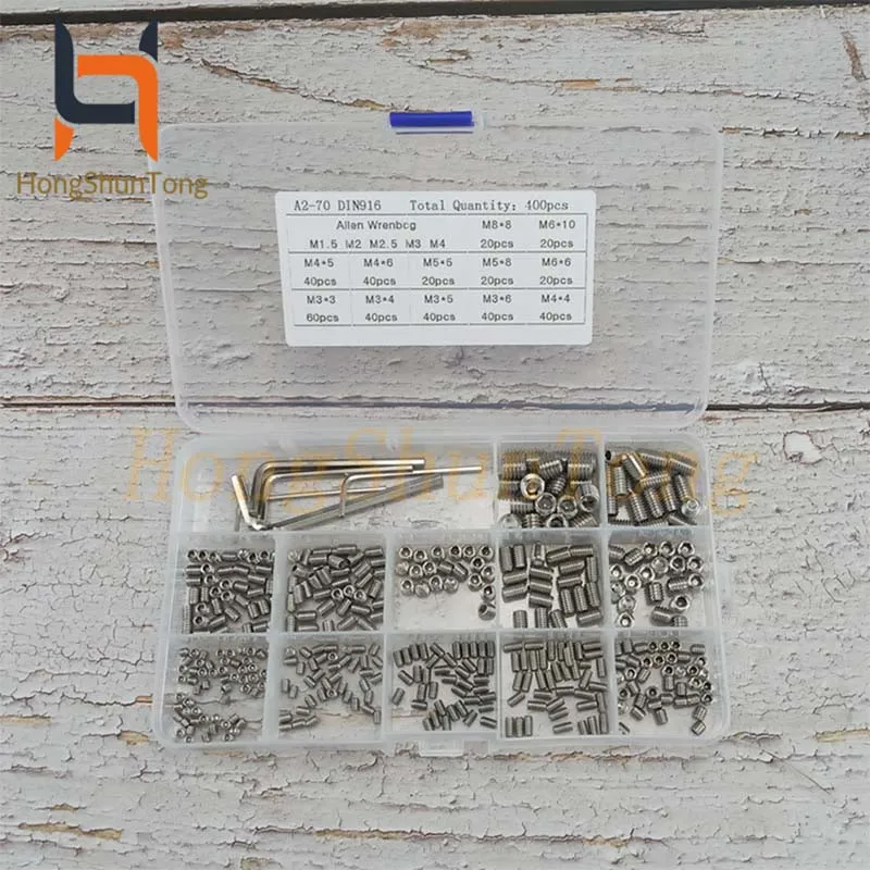 400PCS Hex Socket Set Screw Kit M3 M4 M5 Stainless Steel 304 Allen Head Socket Hex Set Grub Screw Assortment kit