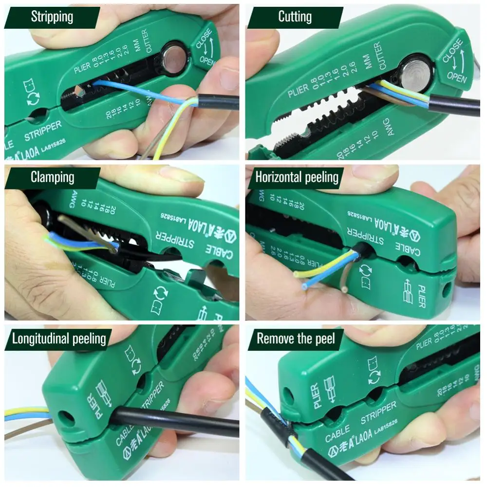 LAOA Multifunction Wire Cutter Cable Stripper Line Wire Stripping Crimping Tool Mini Portable Hand Tools 0.8-2.6mm  LA815826