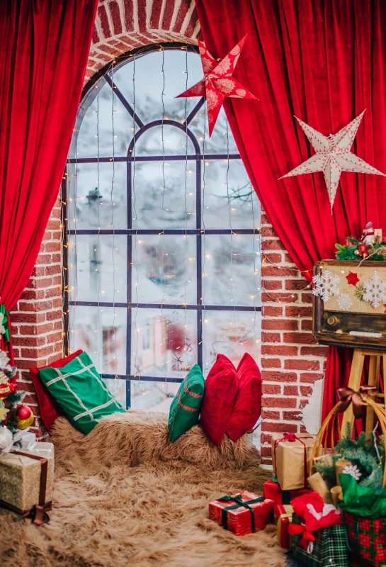 Laeacco 사진 배경 메리 크리스마스 트리 테디 베어 소파 화환, 어린이 초상화 사진 배경, 포토콜 사진 스튜디오