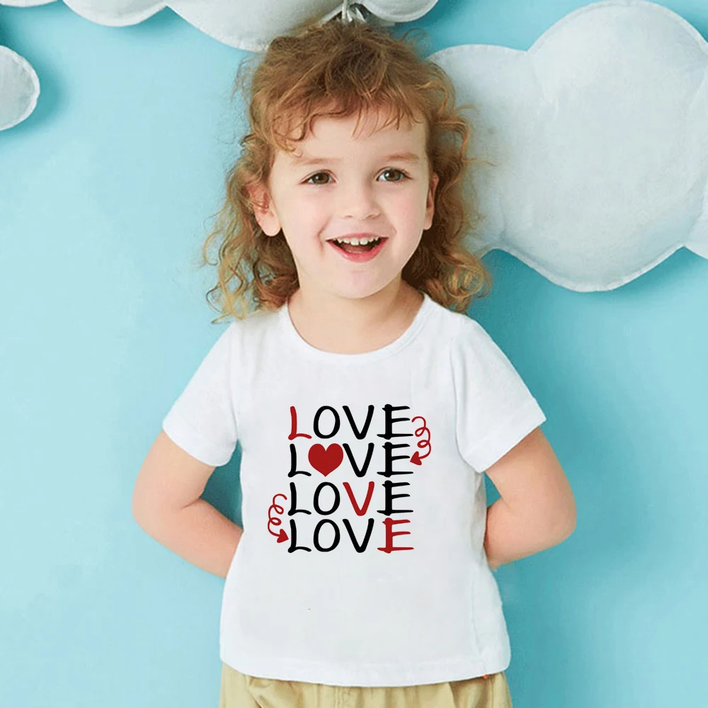 Love Arrow Print Toddler Girls Short Sleeve Tshirt Children Kids Boys Clothes Funny Casual Fashion T-shirts Valentine Tee Shirt