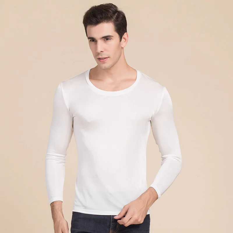 Men's 50% Silk 50% Viscose Base layer Crew Neck Thermal Top Long Sleeve T-Shirt undershirt L XL 2XL HY003