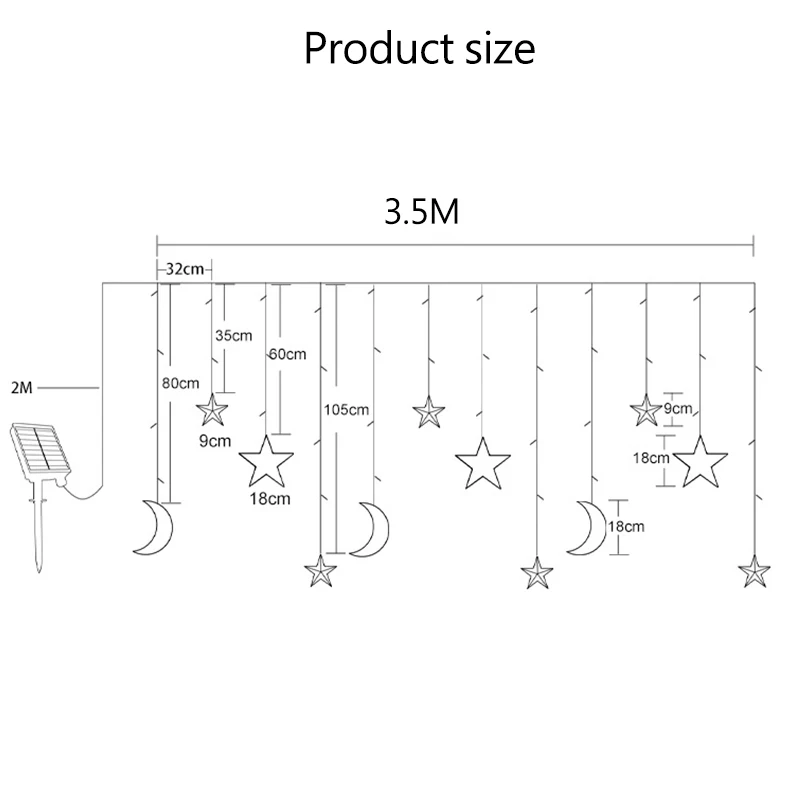 LED Christmas Light Solar Moon Star Curtain Lights Outdoor Waterproof Fairy Lights for Home Wedding Party Holiday Decoration