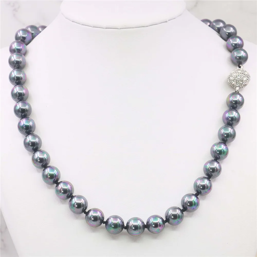 fashion 10mm Black AB South Sea Shell Pearl Necklace Fashion Jewelry Making Design Hand Made Gifts For Girl Women 18\