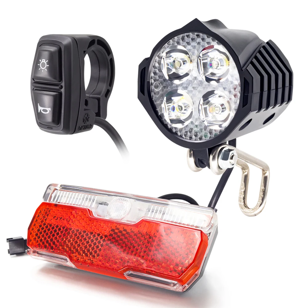 WEXPLORE Electric Bike Front and Ebike Rear Light Set Input 12V 24V 36V 48V 60V Built-in Speaker E-Bike Headlight And Tail Light