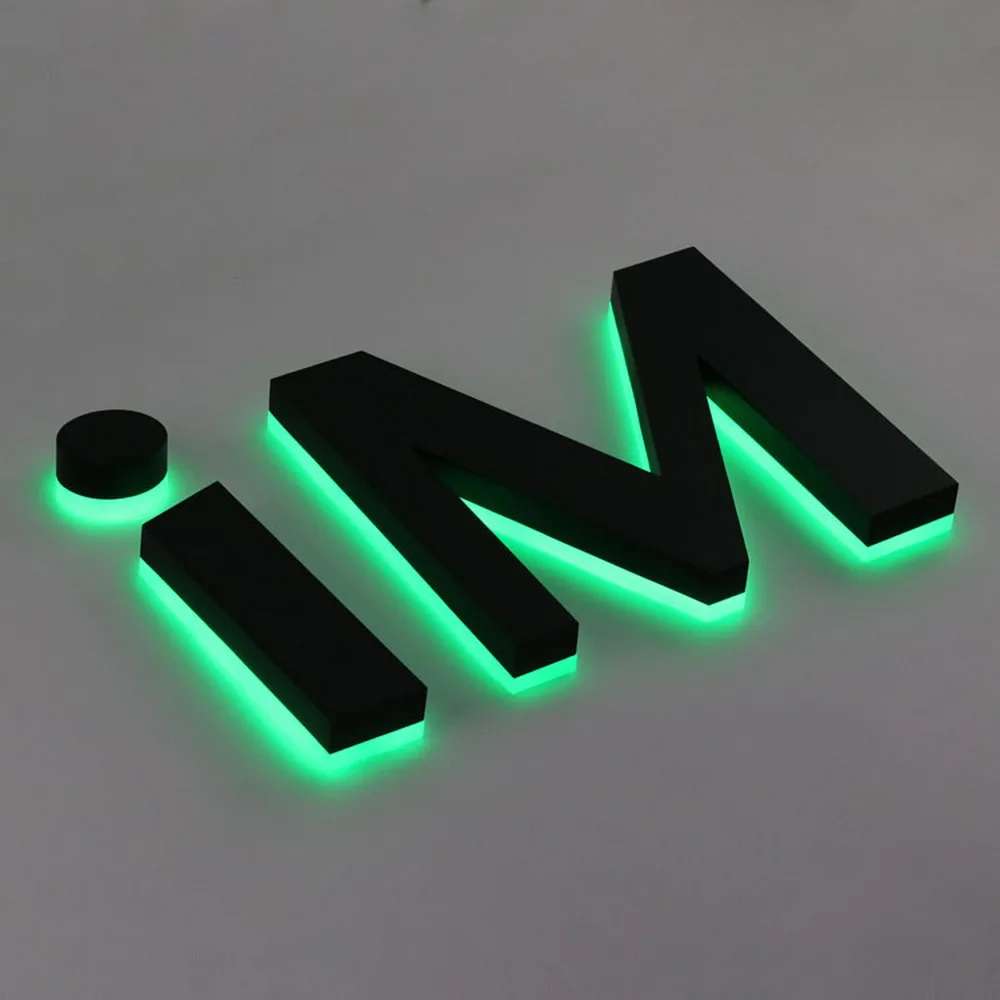 3d Corrosion-resistant Green halo lit metal letters acrylic backside with lights exterior business signage