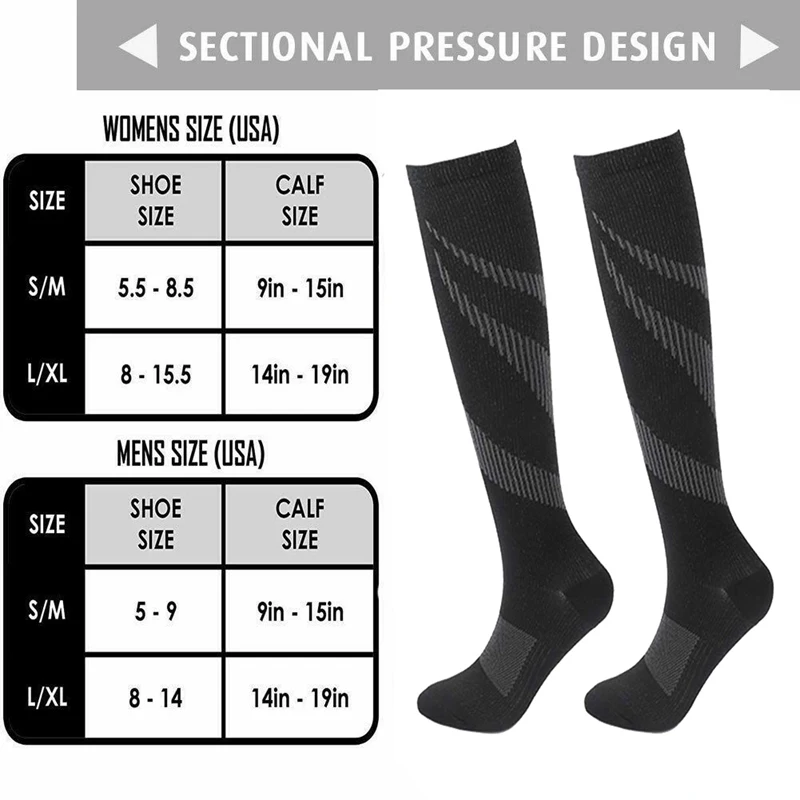 Compression Socks Running Varicose Veins Nurse Bicycle Diabetes Natural Hiking Gift Men\'s Knee Socks Basketball Football Travel