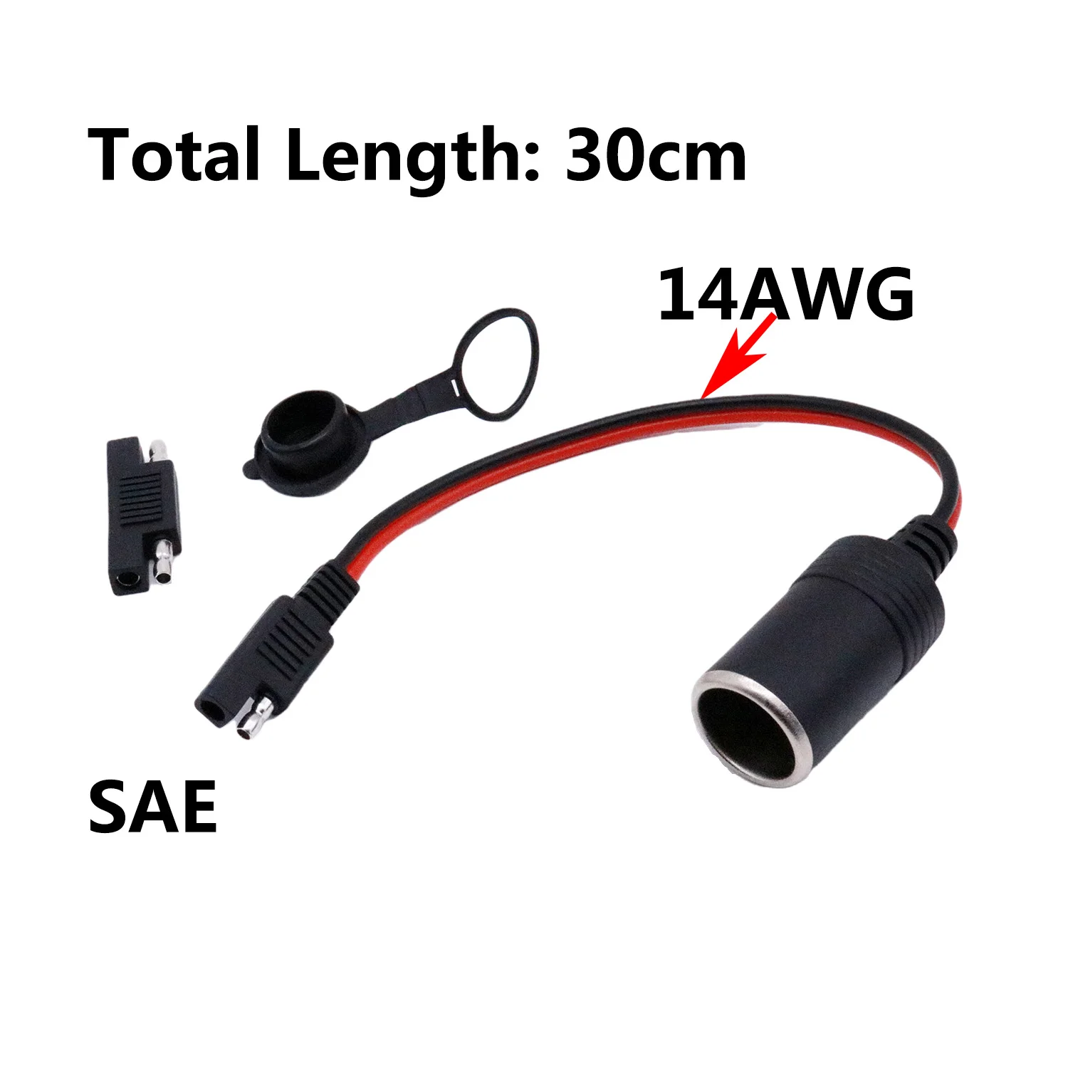 Soquete fêmea para isqueiro de carro, cabo de extensão de bateria para painel solar automotivo, desconexão rápida, 14awg 30cm