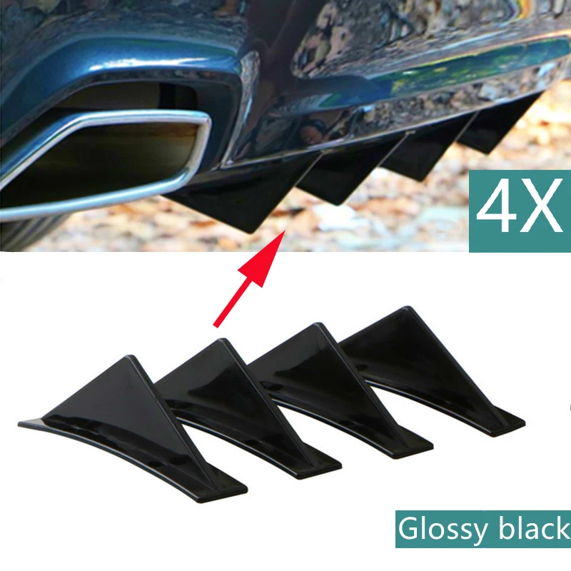 4pcs Car Rear Bumper Lip Diffuser Shark Fins Spoiler For AUDI a4 b8 8k  For Civic Sedan 4Dr 2016-2018 Carbon Fiber Loo