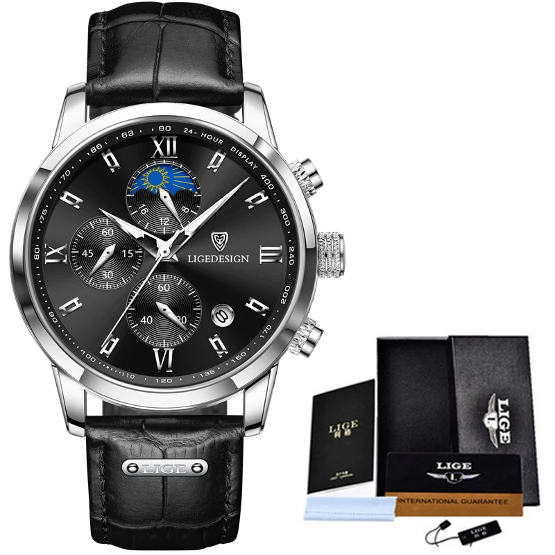 Relogio Masculino LIGE Business Herren Uhren Marke Luxus Leder Wasserdichte Sport Quarz Chronograph Militär Uhr Männer Uhr