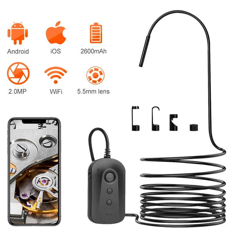 

5.5MM Wifi Endoscope HD 1080P Snake Inspection Camera With 2600mAh Battery 6 LED Zoom Waterproof WiFi Endoscope for Android /IOS