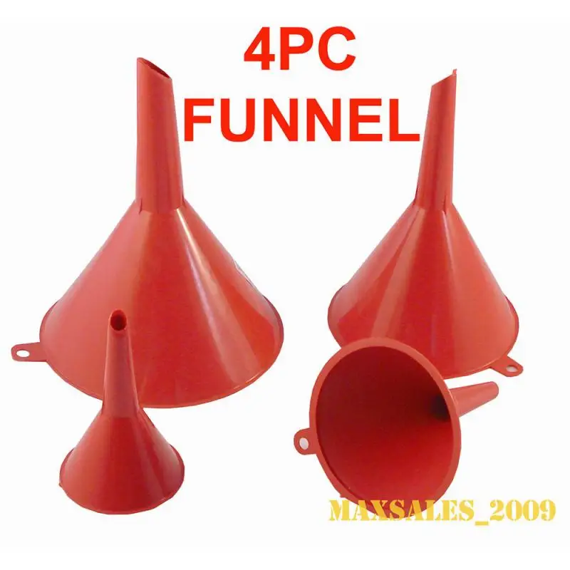 4pcs Set Household Kitchen Garage Liquid Petrol Funnel Kits Red Filling Oil Change Equipment Multi Use Funnel