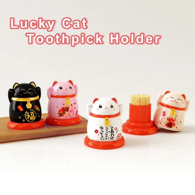 Household Toothpick Case Kitchen Accessories China Lucky Cat Toothpick Dispenser Box Holder Living Room