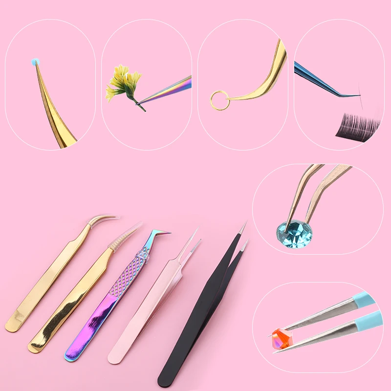 TOP quality Stainless Steel Tweezers rainbow color Straight Bend ESD Multifunction eyelash tweezers for nail sewing DIY