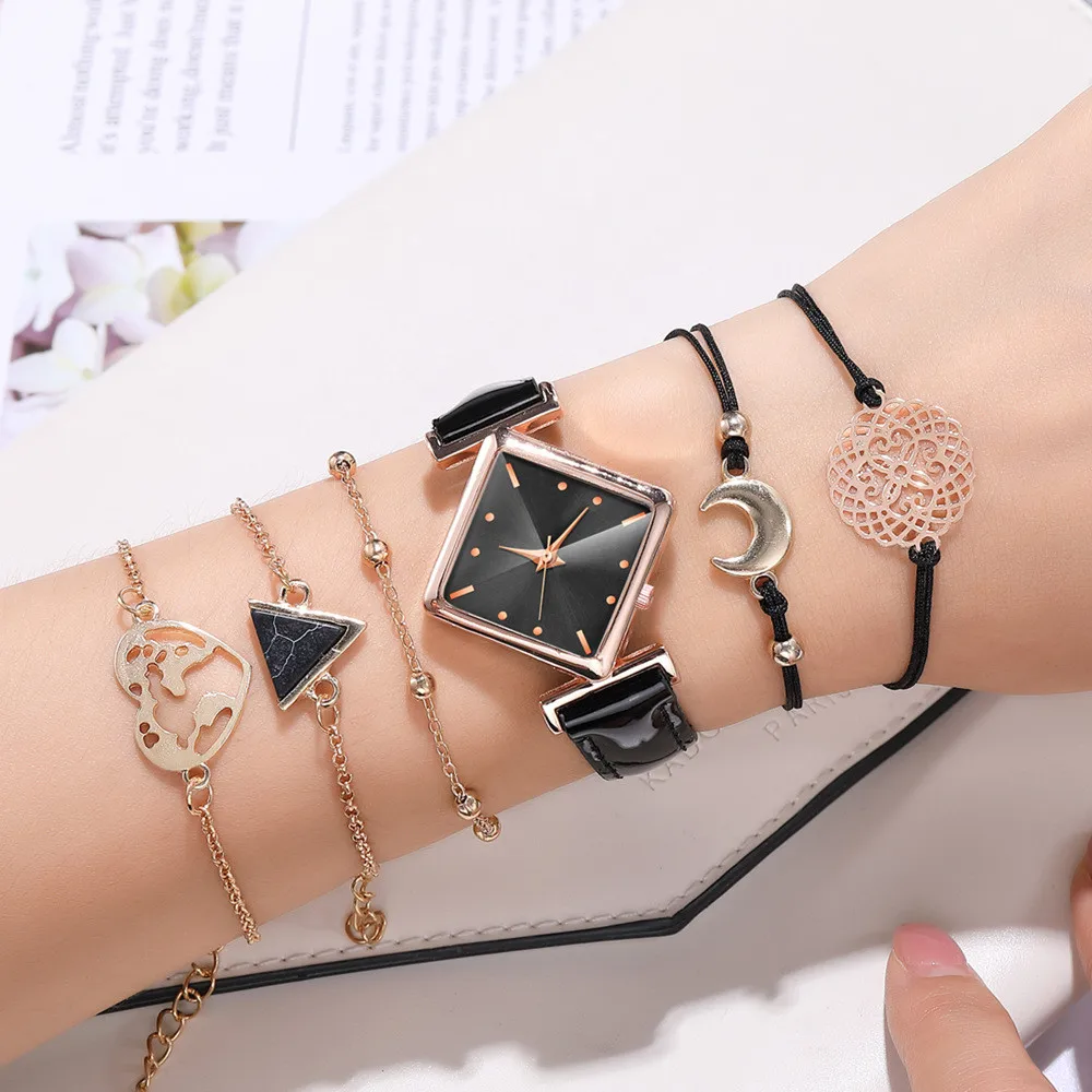 DQG-Reloj de pulsera de cuarzo con rombos para mujer, accesorio de lujo, con esfera Simple, estilo Retro, de cuero púrpura