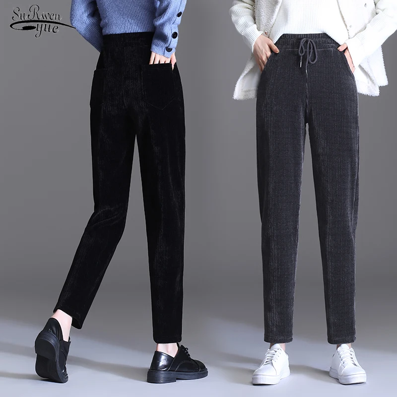 

Casual 2023 Winter Autumn Fashion Velvet Pants Trousers Women's Pencil Pants Loose Harlem Pants Good Size Slim Pants Lady 16447