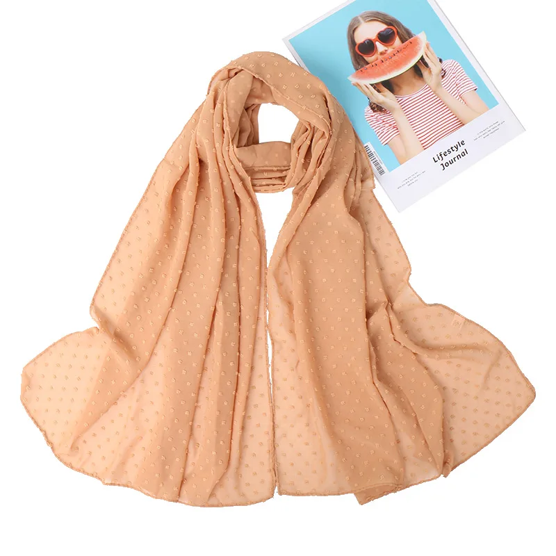 Luxury Pom Pom Bubble Chiffon Hijab Scarf Women Long Shawl Wrap Muslim Headband Maxi Islamic Sjaal 180*70cm