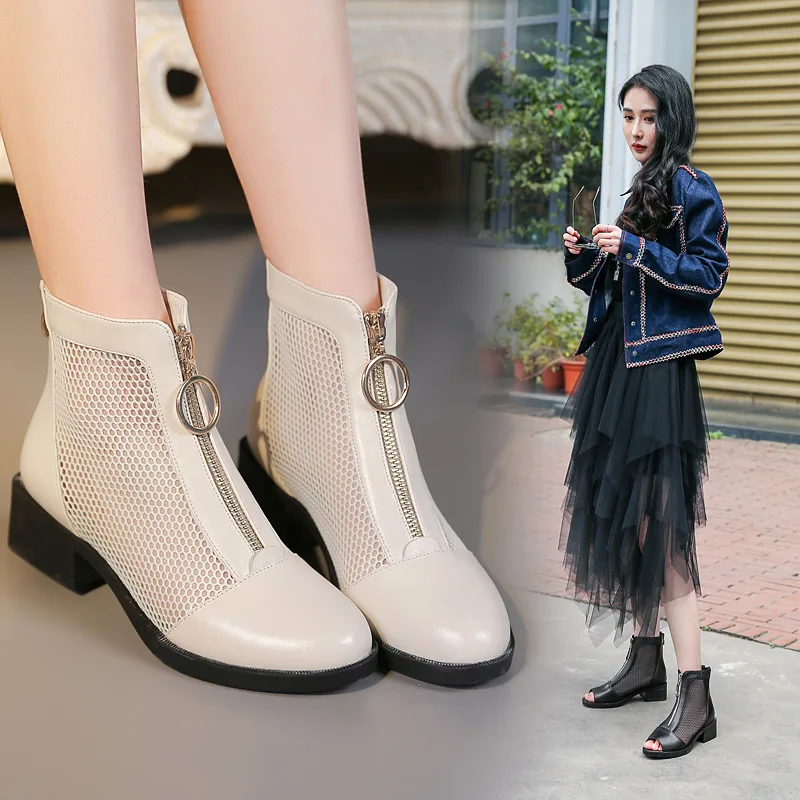 Spring Summer Sandals Gauze Hollow Out Boots Large Size 41-43 Middle-aged Mother Shoes Peep Toe Female Mesh Sandals