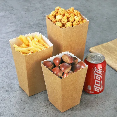 

100PCS Party Popcorn Boxes Pop Corn Candy kraft Paper Popcorn Boxes Wedding Birthday Movie Party Tableware