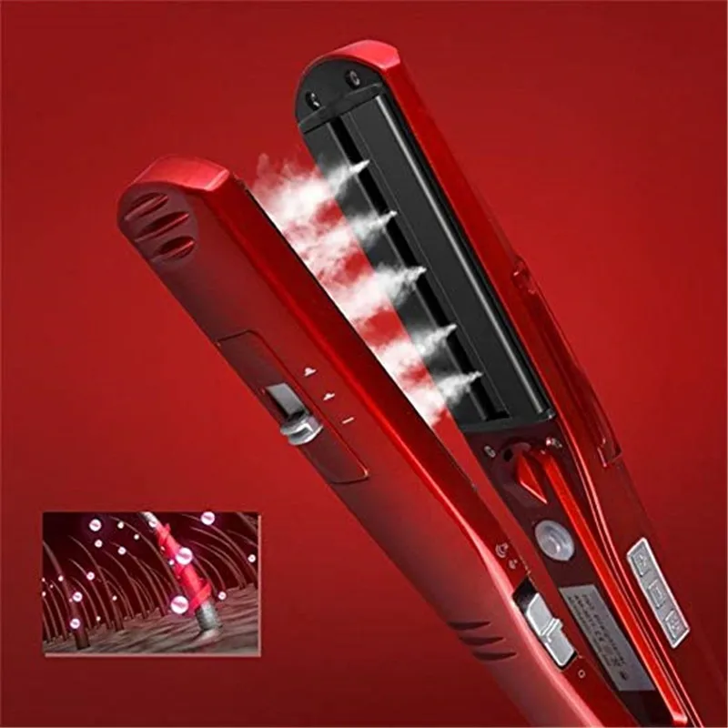 Hair Straightener with Steam Salon Professional Nano Titanium Ceramic Steam Flat Iron with Removable Comb Digital LCD 5 Level