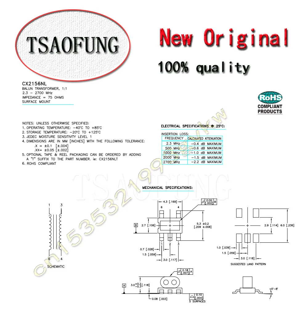 CX2156NL CX2156NLT SMD BALUN TRANSFORMER 1:1 Network transformer CX2156NL = Free shipping