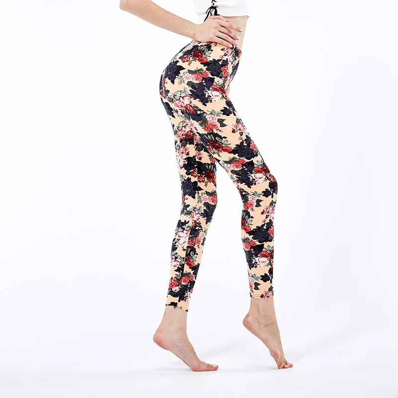 

INDJXND High Waist Fitness Leggings Women Stretchy Sweatpants Gym Female Flower Pattern Pants Running Workout Push Up Bottom