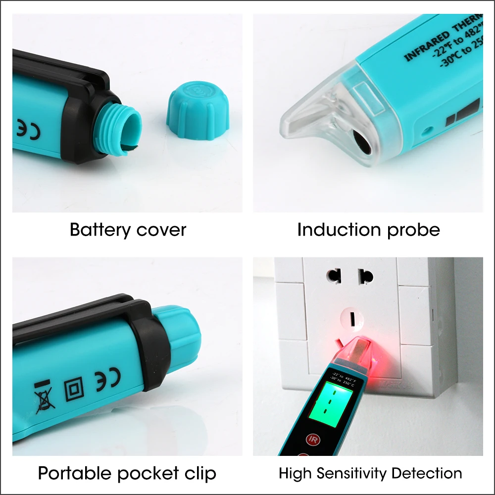 RZ Digital Non-Contact Thermometer AC Voltage Detector Infrared Thermometer Voltage Pen Type Handheld Induction Voltage Tester