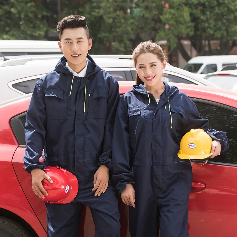 Workwear Working Uniforms Men Women Coveralls Long Sleeve Hooded Reflective Overalls Auto Repair Engineering Sailor Painter Suit