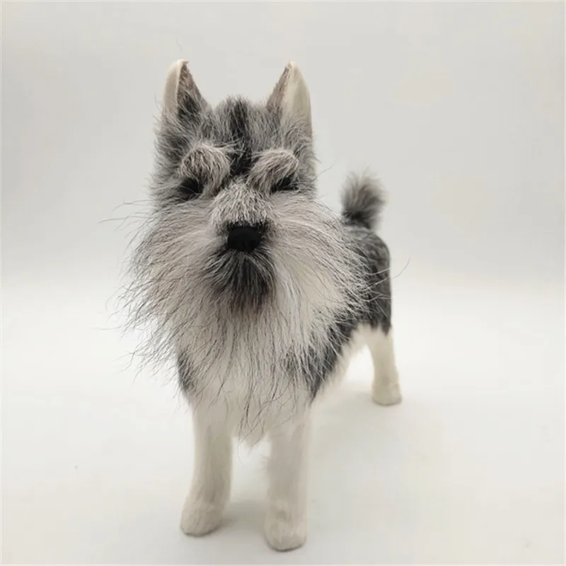 23cm Realistic Miniature Schnauzer Dog Animal Model Figurine Kids Plush Toy Home Ornament Collection New