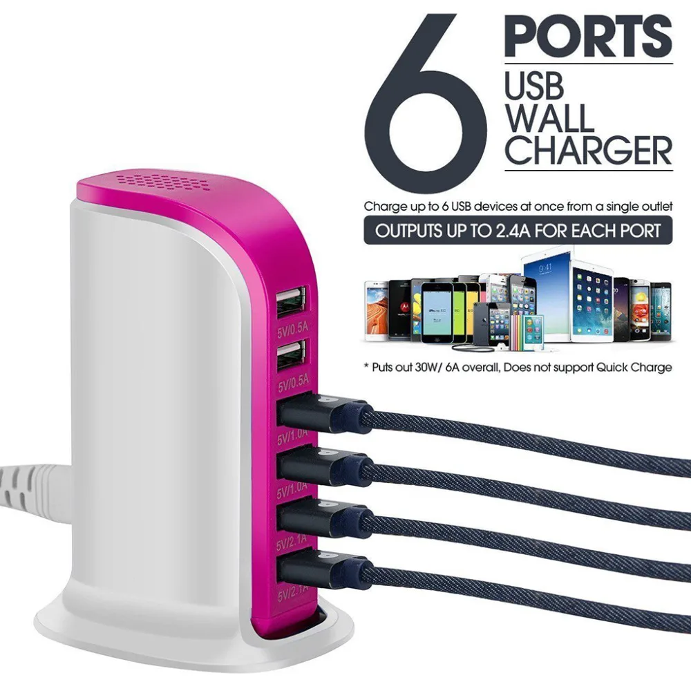 

Multi usb charger for iphone samsung universal 6 ports usb charging station for tablet portable travel charger for iphone 1X etc