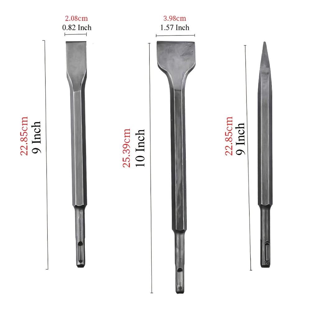 3PCS Chisel Set Hammer Bit Silver Spade Chisel Flat Chisel Point Chisel for Electric Rotary Hammer Universally Applicable